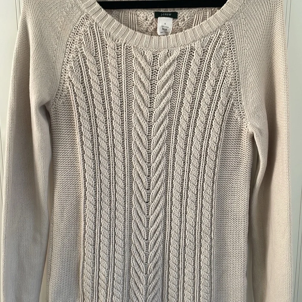 J. Crew Women’s Cable Knit Fisherman Sweater Cream Beige 100% Cotton Classic S‎